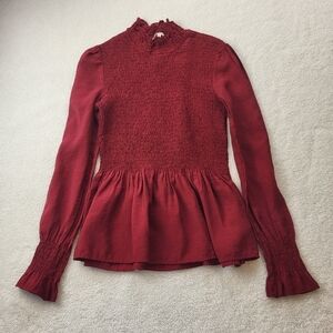 Etophe Studios Burgandy Red Pull Over Long Sleeve Peasant Top Women's Size Small
